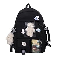 Kawaii Backpack, Aesthetic School Laptop Bag With Pin Accessories, Travel Daypack Bookbag for Teens Girls Students