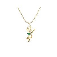 MOONEYE KRISHNA FLUTE LEAF 925 Sterling Silver Hindu Religious Designer Necklace Pendant Men Women 5x3mm Pear Emerald Gemstone