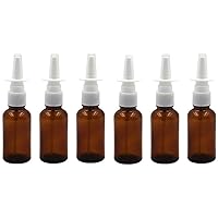 6PCS Empty Refillable Glass Nasal Spray Bottles Fine Mist Sprayers Containers Pump Cleanser for Colloidal Silver Saline Applications (Brown,30ml)