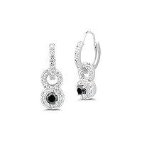 1.00 Ct Black & White Diamond Fashion Earrings in 14K White Gold - Valentine's Day Sale