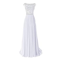 Womens Elegant Chiffon Beads Bridesmaid Cap Sleeve Prom Evening Dresses