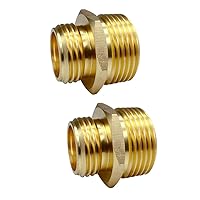 3/4” GHT Male x 1” NPT Male Connector, Brass Garden Hose Fitting, Adapter, Industrial Metal Brass Garden Hose to Pipe Fittings Connect (2 Pack)