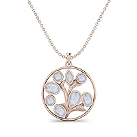 MOONEYE 3.82 Cts Round Shape Moonstone Gemstone Life Tree Pendant Necklace Dainty Chain 925 Sterling Silver Celtic Design Jewelry