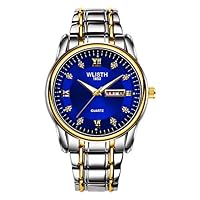 Men's Watch Quartz Watch - Luminous Waterproof Men's Watch Date Cycle Double Calendar Casual Business Men's Watch Steel Strip (Blue)
