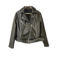 Women Autumn Oversized Loose Faux Jacket with Belt Streetwear Female Zipper Retro Moto Biker Coat Outwear