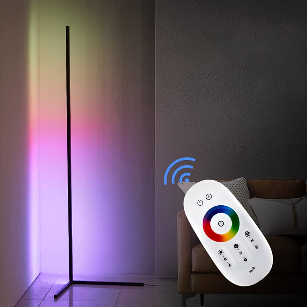 LED Corner Floor Lamp 20W RGB Color Changing Mood Floor Lamps High Brightness Dimmable Lamp with RF Remote Control for Living Room, Bedroom, Gaming...