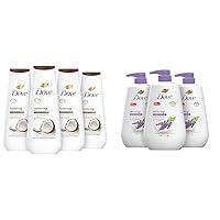 Body Wash Restoring Coconut & Cocoa Butter 4 Count for Renewed & Body Wash with Pump Relaxing Lavender Oil & Chamomile 3 Count for Renewed