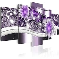 Large Flower Painting Art Abstract Purple Floral Diamond Crystal Canvas Print Wall Decor Contemporary Artwork for Living Room