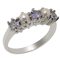 925 Sterling Silver Natural Tanzanite & Cultured Pearl Womens Eternity Ring - Sizes 4 to 12 Available