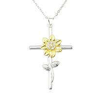 YangQian Sunflower Necklace for Women Silver Cross Pendant Necklace for Womens Sunflower Necklaces Jewelry for Women Girls 14k Gold Plated Necklace