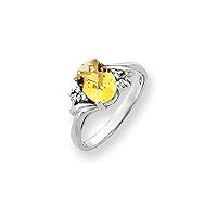Solid 14k White Gold 10x8mm Oval Citrine Yellow November Gemstone VS Diamond Engagement Ring (.06 cttw.)
