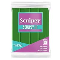 Sculpey III Polymer Oven-Bake Clay, Leaf Green, Non Toxic, 2 oz. bar, Great for modeling, sculpting, holiday, DIY, mixed media and school projects.Great for kids & beginners!