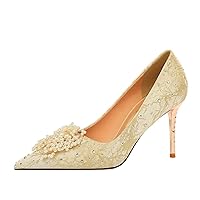 JIAJIA Women's Pumps 6282 Pointed Toe 3.7'' Stiletto Heel Satin Pumps Sparkling Rhinestone Evening Court Shoes