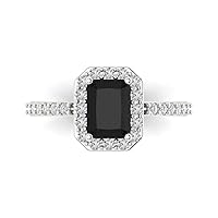 2.17 Brilliant Emerald Cut Solitaire W/Accent Halo Natural Black Onyx Anniversary Promise Wedding ring Solid 18K White Gold