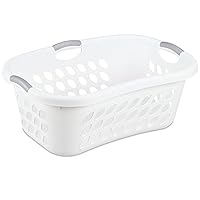 Laundry Hamper Clothes Storage Basket Rectangular with Holes 44L White with Grey Handles Utility Room Garage Closet Made in USA (1)
