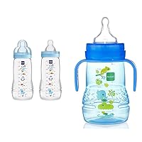 MAM Easy Active Baby Bottle, Switch Between Breast and to Clean, 4+ Months, Boy & Plastic Trainer Cup (1 Count), Trainer Drinking Cup with Extra-Soft Spout, Spill-Free Nipple, and Non-Slip