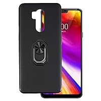 for LG G7 ThinQ Ultra Thin Phone Case + Ring Holder Kickstand Bracket, Gel Pudding Soft Silicone Phone for LG G7+ 6.10 inches (BlackRing-B)