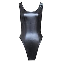 TiaoBug Women's Faux Leather Racerback Cutout Leotard Bikini Thong Bodysuit Swimsuit