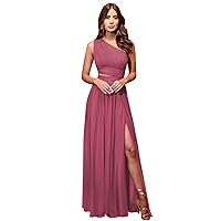 Waist Cutout Desert Rose Bridesmaid Dresses for Wedding One Shoulder Formal Evening Dress with Slit Pockets Size 10