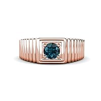 London Blue Topaz Ribbed Shank 0.50 ct (5.00 mm) Solitaire Prong Set Men Band in 14K Gold