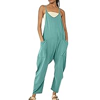 Women's V Neck Jumpsuits Casual Essentials Spaghetti Strap Jumpsuit Sleeveless Long Pants Rompers With, S-2XL
