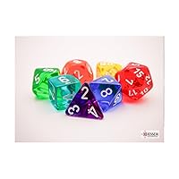 Prism Translucent GM Dice with White Numbers 16mm (5/8in) Set of 7 Chessex