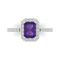Clara Pucci 2.04ct Emerald Cut Solitaire with Accent Halo Natural Amethyst gemstone designer Modern Statement Ring Solid 14k White Gold