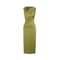 Asymmetrical Neck Solid Ruched Maxi Dress