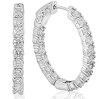 1.00 Ct Round Cut D/VVS1 Diamond Inside Out Hoop Earrings 14k White Gold Plated 925 Sterling Silver