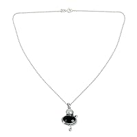 NOVICA Handmade Cultured Cultured Freshwater Pearl Onyx Pendant Necklace .925 Sterling Silver White Black India Birthstone 'Magical Moons'