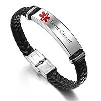 Personalized Medical Bracelet for Women Men Braided Leather ID Bangle Disease Allergy Awareness Alert Wristband Customized Identification Jewelry for Emergency Life Saver with Aid Bag