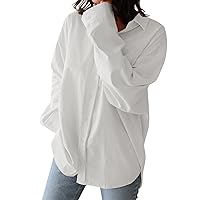 ZANZEA Women's Button Down Shirts V Neck Puff Long Sleeve Casual Loose Pleated Solid Tops