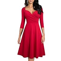HAN HONG Women Ladylike 3/4 Sleeve Fit and Flare A-Line Party Dress