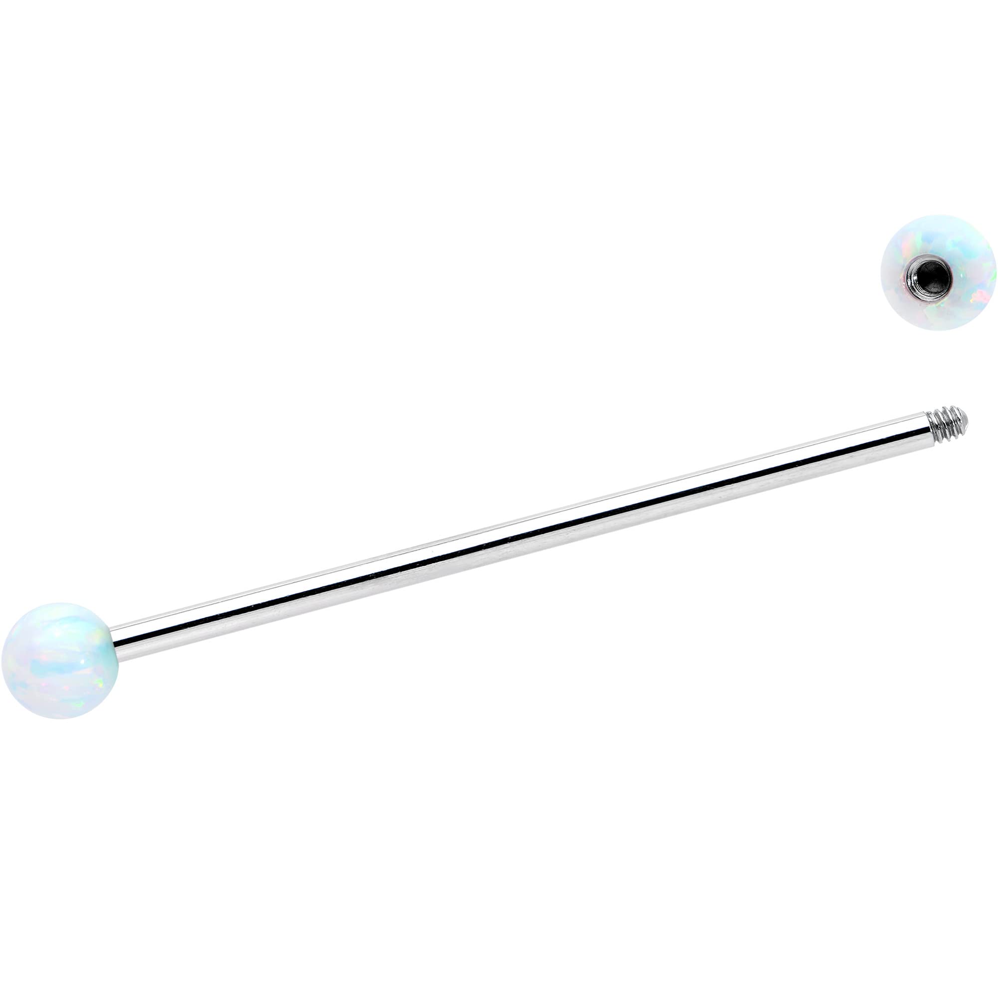 Body Candy Stainless Steel White Synthetic Opal Industrial Barbell 35mm