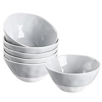 Miicol Porcelain Cereal Bowl Set of 6, Deep Soup Bowl, 25 Ounce - 6.25 Inch Ceramic Oatmeal Bowls for Pasta, Small Salad, Rice, Modern Handmade Look Dinnerware Collection, Neutral Grey