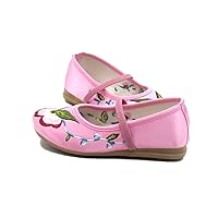 Children Girl's Embroidery Mary-Jane Shoes Kid's Cute Flat Cheongsam Shoe Pink