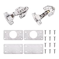 Pandahall 2Pcs Stainless Steel Cabinet Door Hinges & 8Pcs Thick Hinge Repair Plate Kit with 60Pcs Iron Screws for Cabinet Furniture Kitchen Cupboard Door