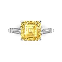 Clara Pucci 3.50 carat Asscher cut 3 stone Solitaire Natural Yellow Citrine Proposal Wedding Anniversary Bridal Ring 18K White Gold