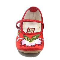 Children Girl's Embroidery Mary-Jane Shoes Kid's Cute Flat Cheongsam Shoe Red