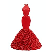 VeraQueen Women's Halter Mermaid Prom Dresses Long Backless Beaded Evening Dress Party Gown
