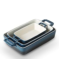 KOOV Bakeware Set, Ceramic Baking Dish, Rectangular Baking Pans Set, Casserole Dish for Cooking, Cake Dinner, Kitchen, Wrapping Upgrade, 12 x 8.5 Inches, 3-Piece (Gradient Blue)