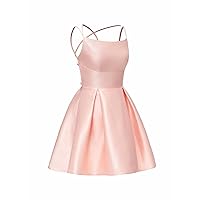 Short Satin Puffy Spaghetti Homecoming Dresses with Pockets for Juniors