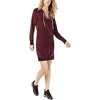Michael Kors Womens Burgundy Lace Up Velour Long Sleeve V Neck Above The Knee Dress Size XL