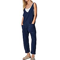 EXLURA Womens High Roller Denim Bib Jumpsuits Casual Loose Sleeveless Baggy Overalls Jeans Pants Jumpers with Pockets