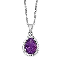 925 Sterling Silver Spring Ring Polished Amethyst and CZ Cubic Zirconia Simulated Diamond Necklace 18 Inch Jewelry for Women