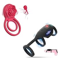 Vibrating Cock Ring with Rose Clitoral Stimulator+Vibrating Cock Ring for Penis Testicles G Spot Stimulation