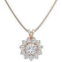 Beautiful Round Shape Cubic Zirconia 925 Sterling Sliver Halo Cluster Pendant Necklace for Women's,Girls 14K White/Yellow/Rose Gold Plated
