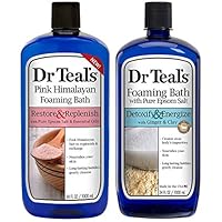 Dr Teal's Foaming Bath Variety Gift Set (2 Pack, 34oz Ea.) - Restore & Replenish Pink Himalayan, Detoxify & Energize Ginger & Clay - Essential Oils with Epsom Salt Eases Aches & Pains, Relieves Stress