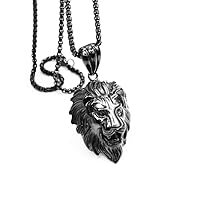Men's Stainless Steel Hip Hop Lion Lion Head Biker Pendant Necklace Black, 24