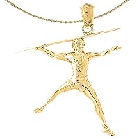 Jewels Obsession Silver Man With Spear Necklace | 14K Yellow Gold-plated 925 Silver Track & Field Javelin Sport Pendant with 18